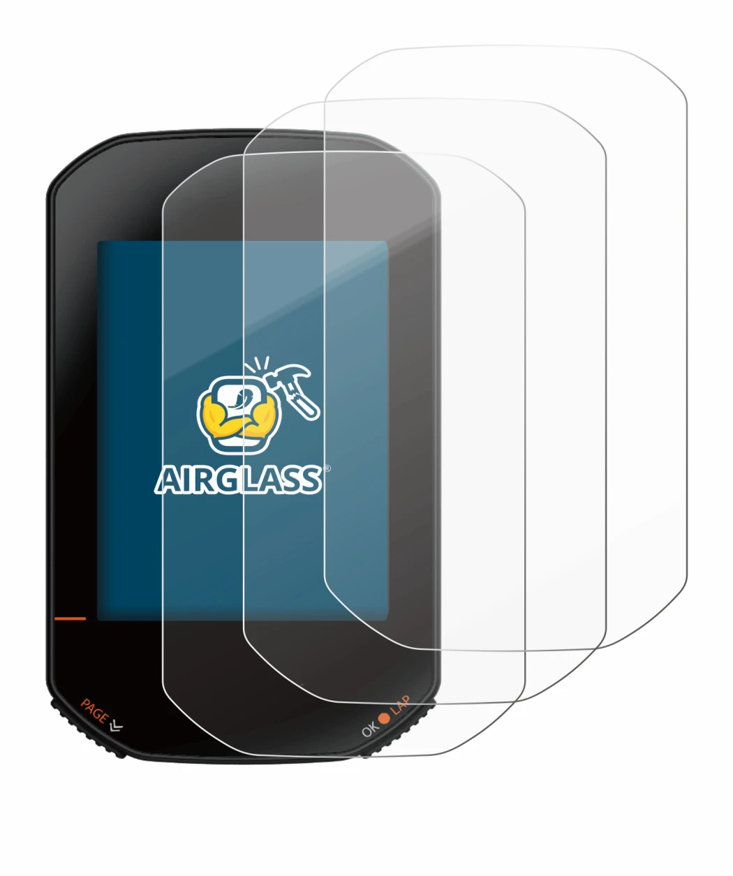 Image of the device Bryton Rider 420 with a wide variety of screen protectors.