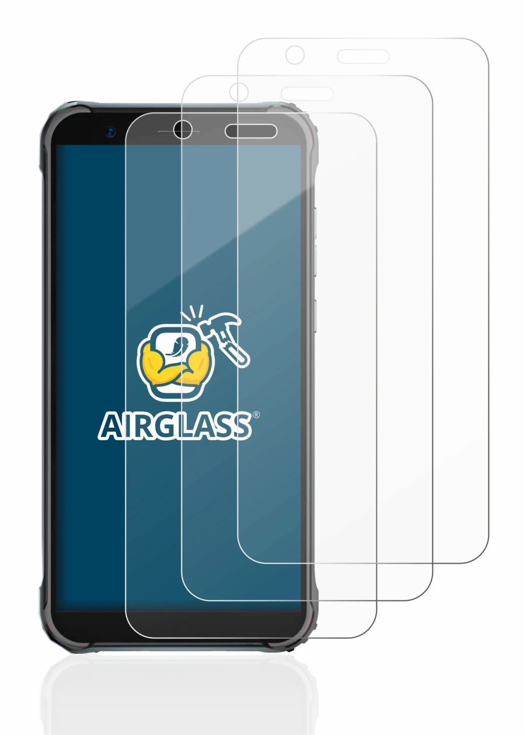 Image of the device Blackview BV4900 Pro with a wide variety of screen protectors.