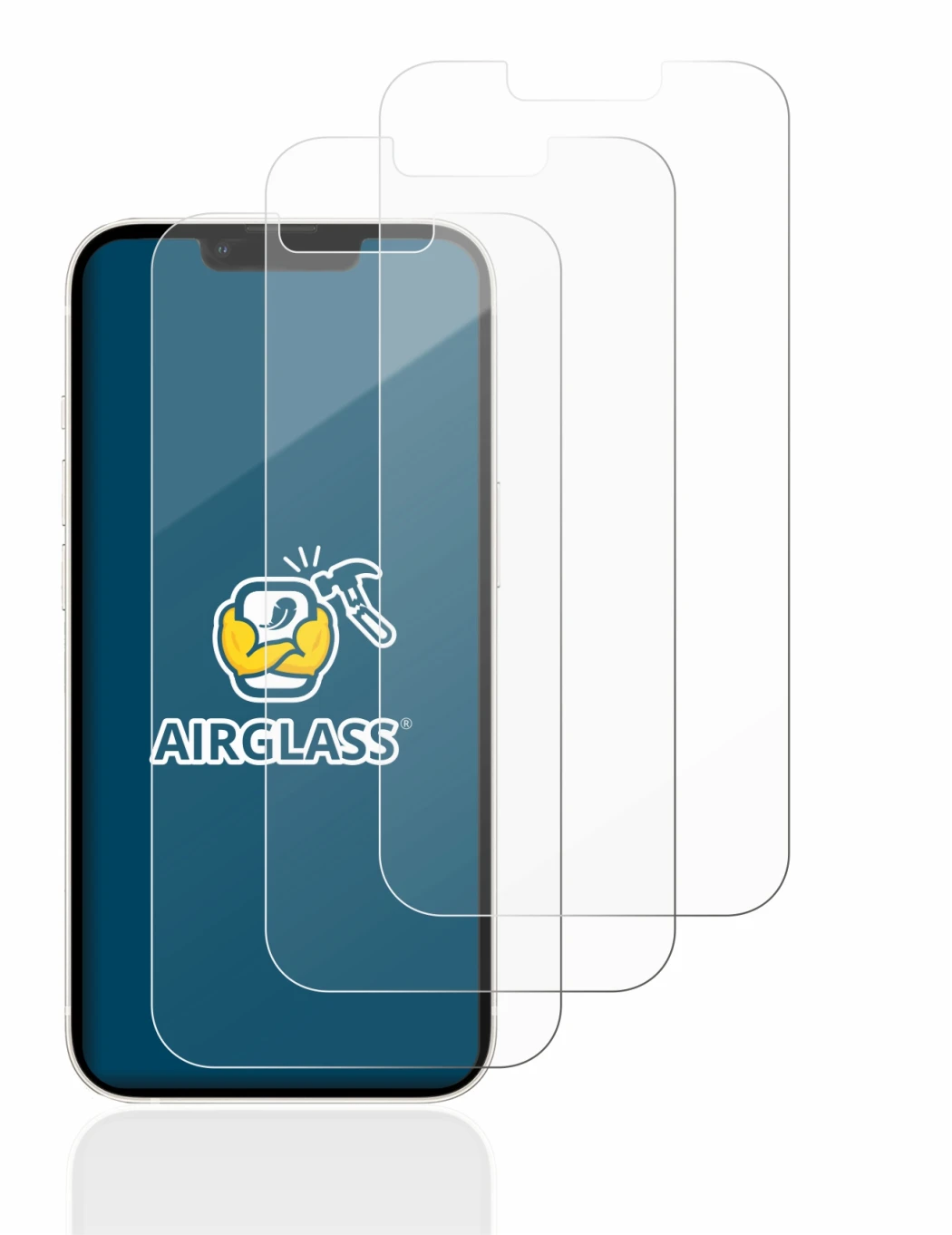 Image of the device Apple iPhone 13 with a wide variety of screen protectors.