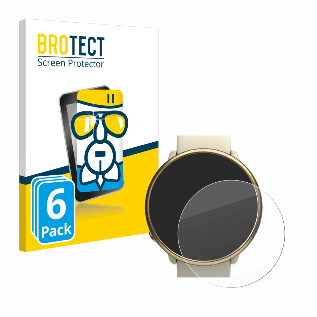 Front side of a product packaging with the brand logo BROTECT. Next to it is the device Polar Ignite 2 shown with the correspo