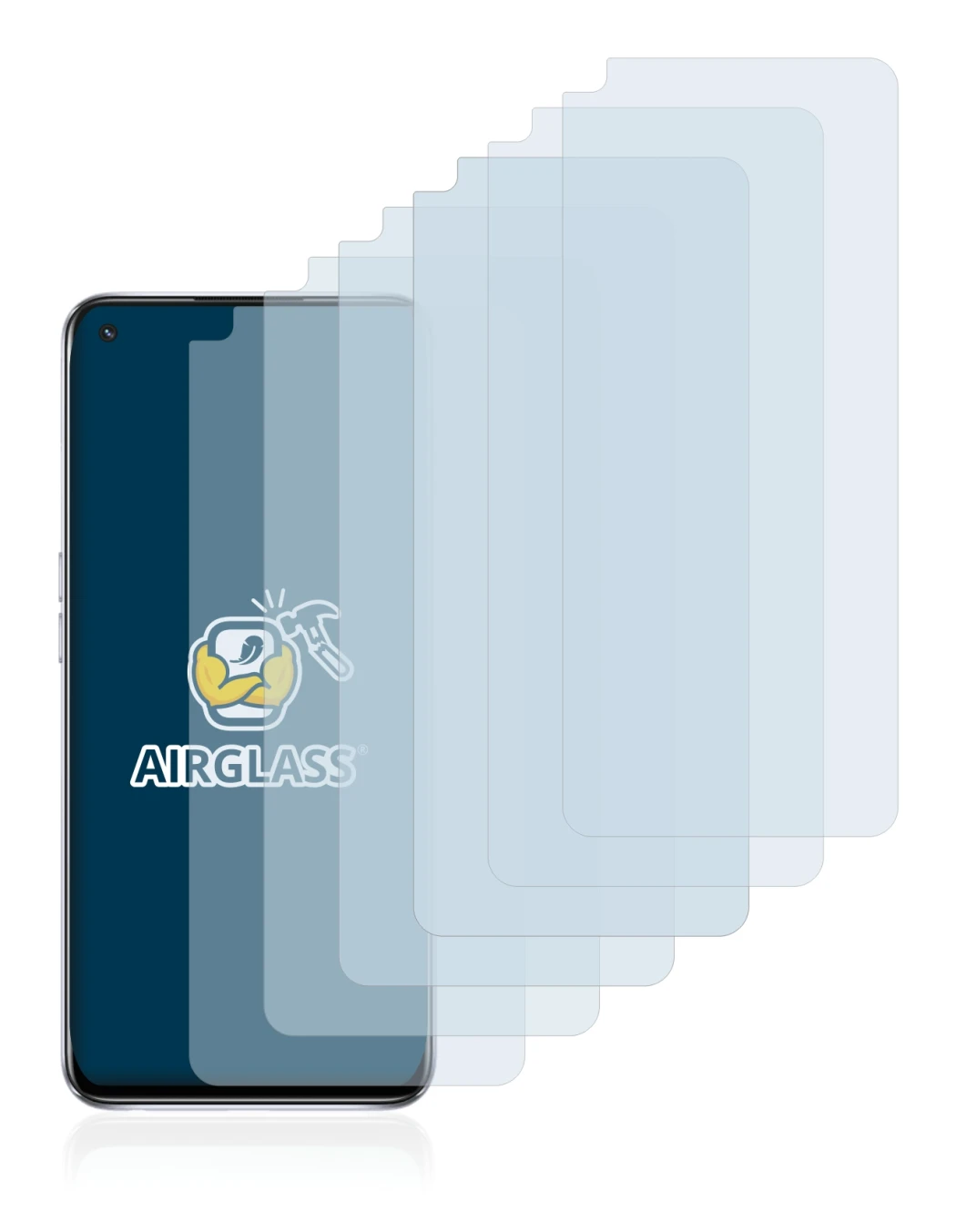 Image of the device Oppo A54 5G with a wide variety of screen protectors.