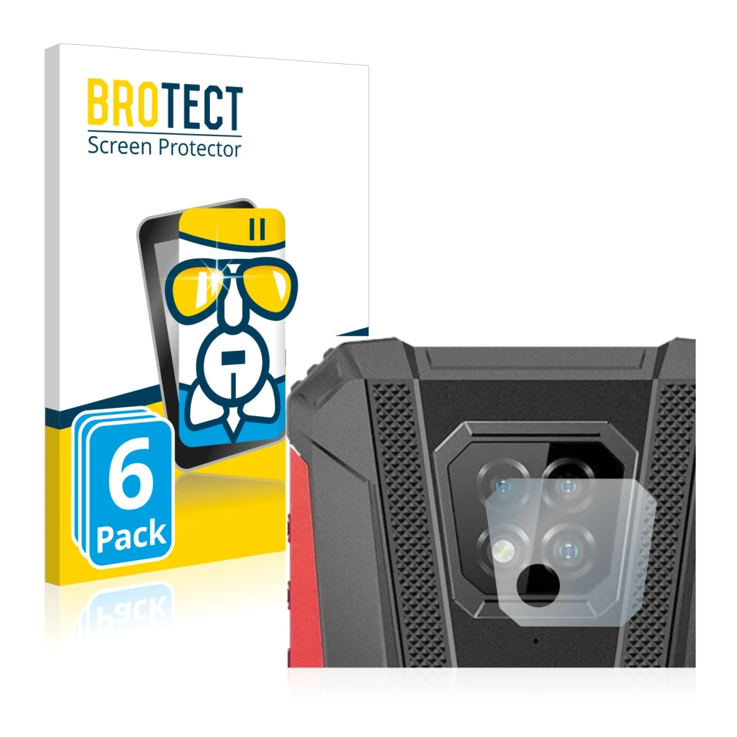 Front side of a product packaging with the brand logo BROTECT. Next to it is the device Ulefone Armor 8 Pro (ONLY Camera Lens)
