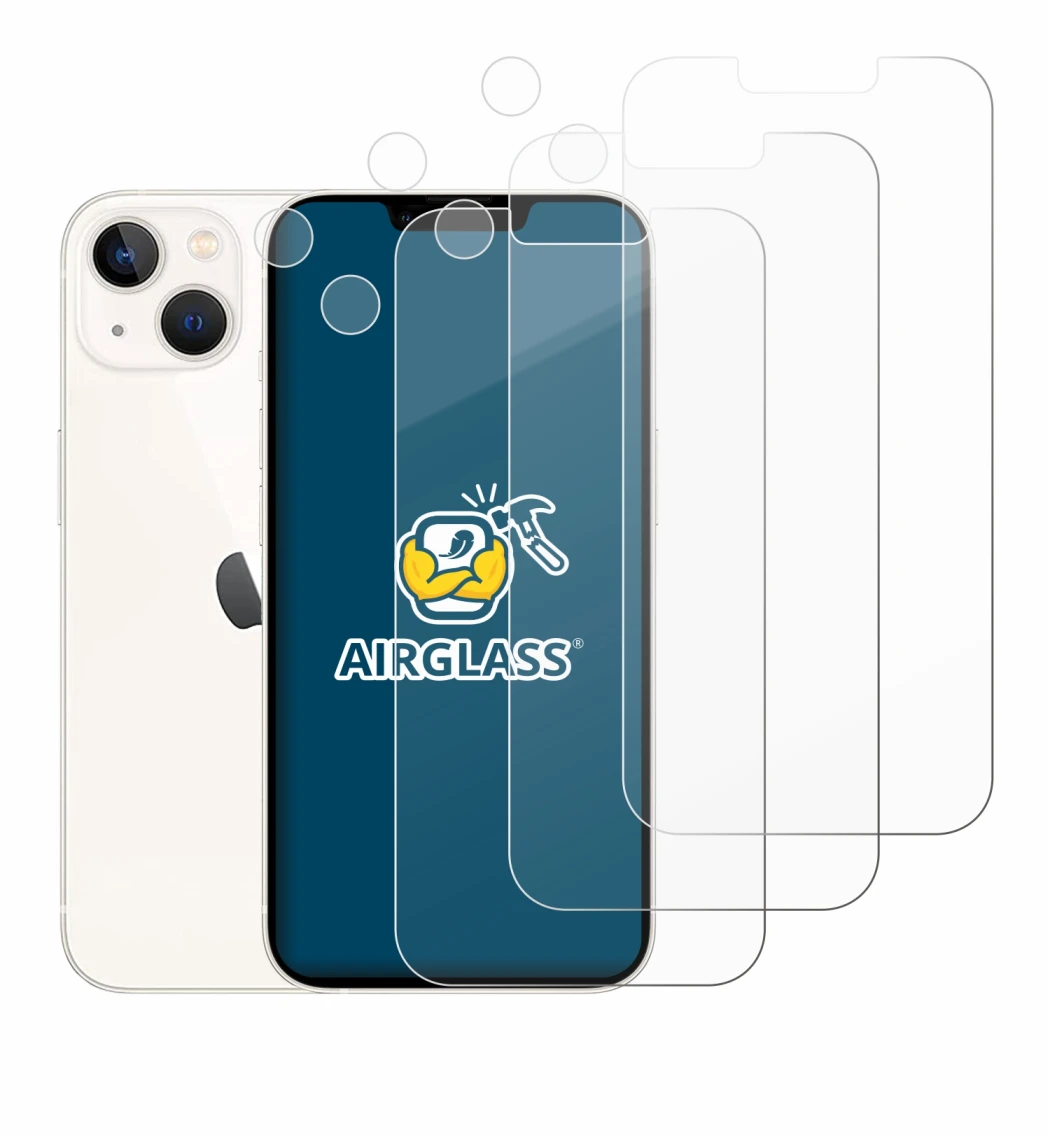 Image of the device Apple iPhone 13 (Front+Camera) with a wide variety of screen protectors.