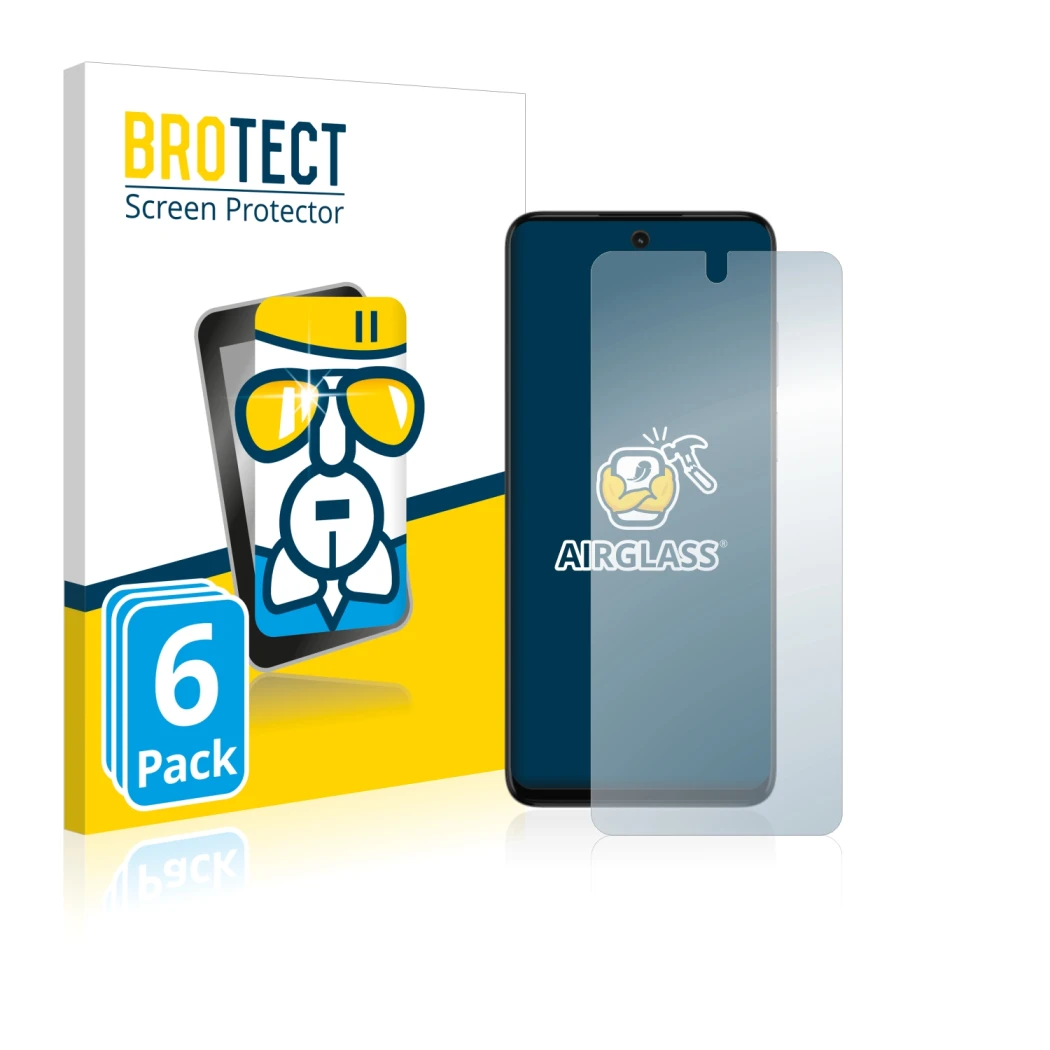 Front side of a product packaging with the brand logo BROTECT. Next to it is the device Motorola Moto G32 shown with the corre