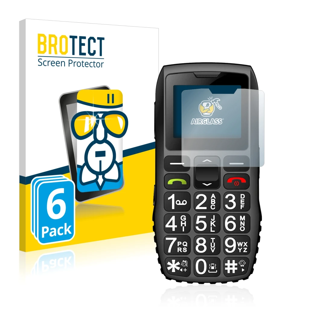 Front side of a product packaging with the brand logo BROTECT. Next to it is the device artfone C1 Plus shown with the corresp