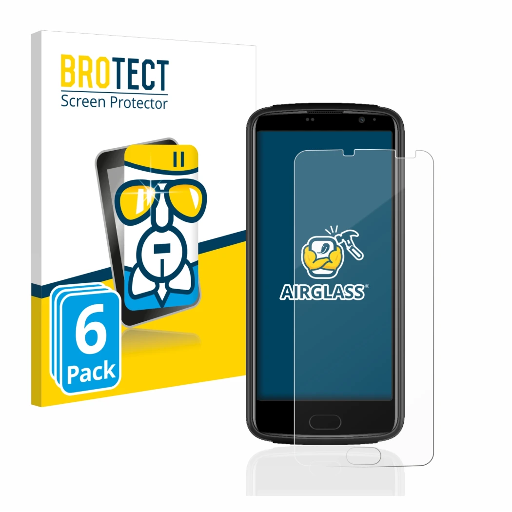 Front side of a product packaging with the brand logo BROTECT. Next to it is the device Beafon M7 premium shown with the corre