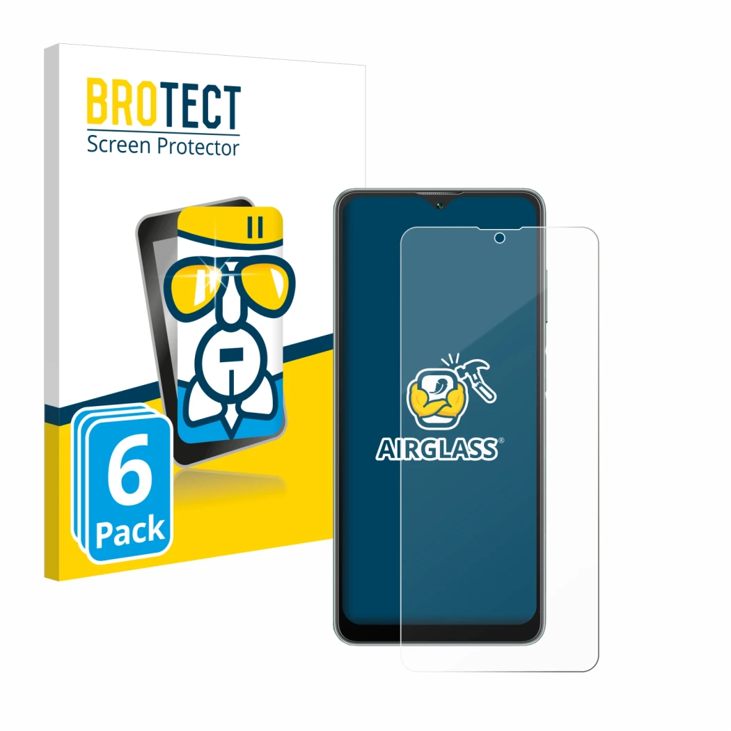 Front side of a product packaging with the brand logo BROTECT. Next to it is the device Blackview A53 shown with the correspon