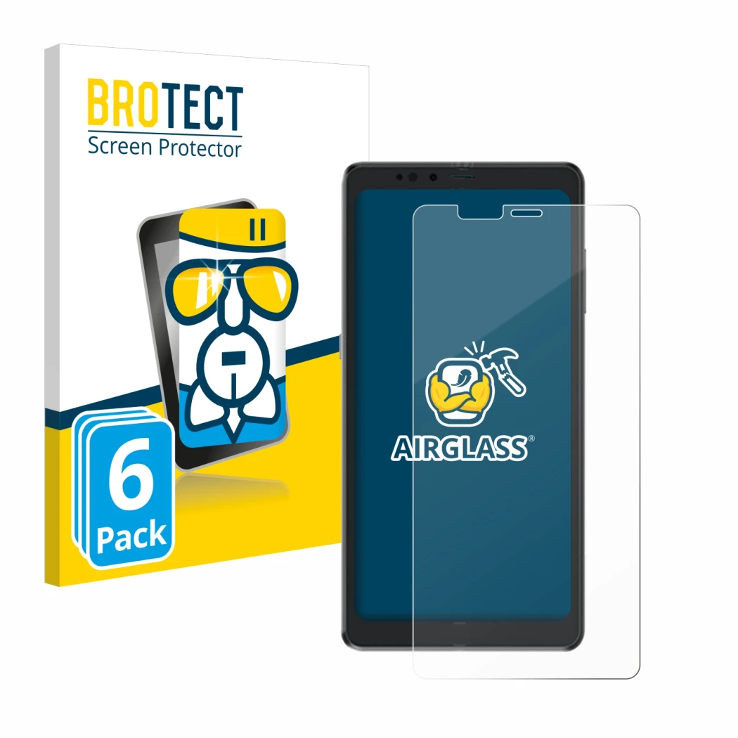 Front side of a product packaging with the brand logo BROTECT. Next to it is the device Hisense A9 shown with the correspondin