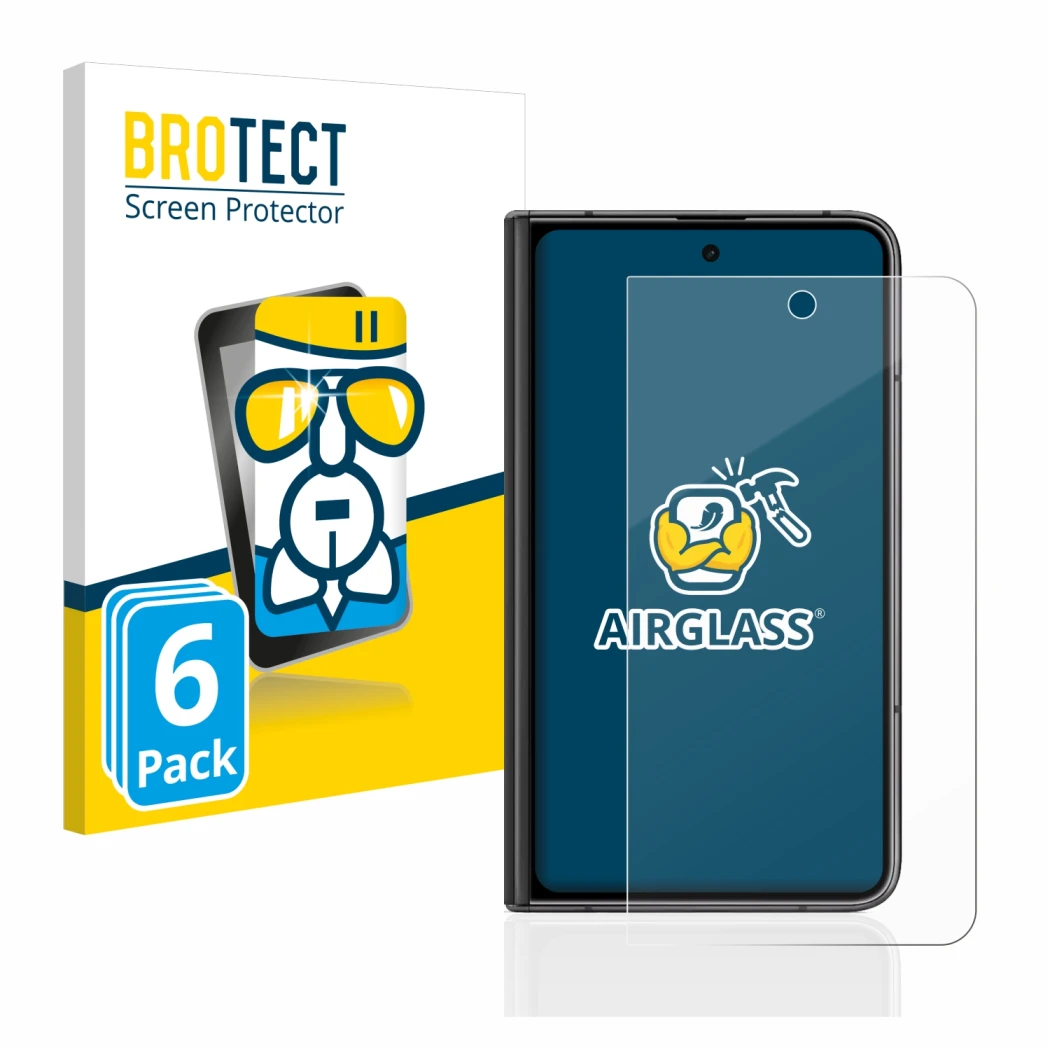 Front side of a product packaging with the brand logo BROTECT. Next to it is the device Google Pixel Fold (Outer display) show