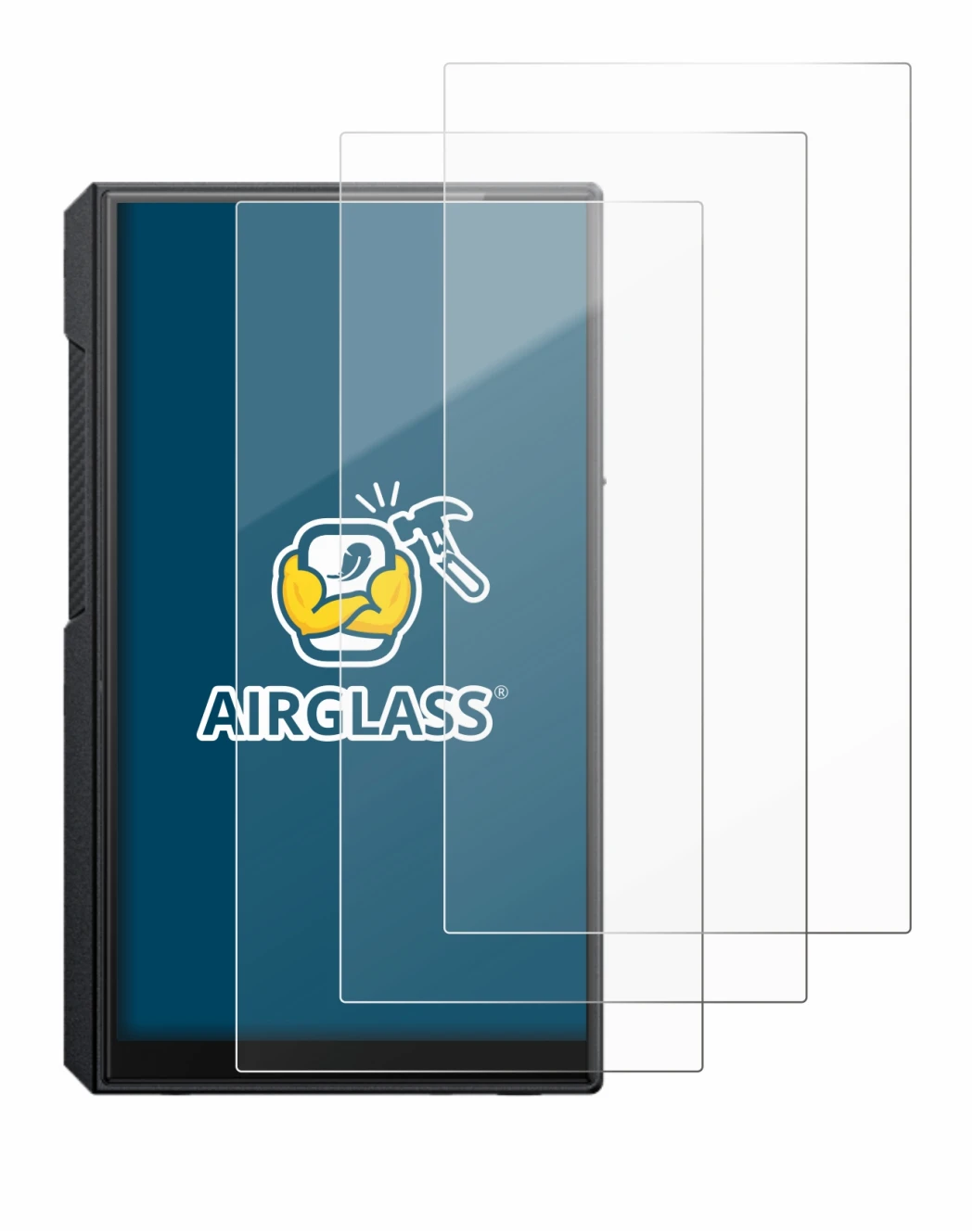 Image of the device FiiO M11s with a wide variety of screen protectors.