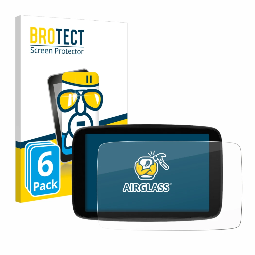 Front side of a product packaging with the brand logo BROTECT. Next to it is the device TomTom GO Expert Plus 7
