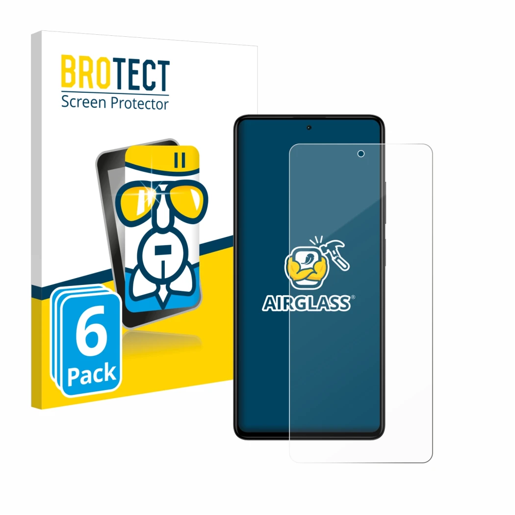 Front side of a product packaging with the brand logo BROTECT. Next to it is the device Xiaomi Redmi Note 12 Pro+ shown with t