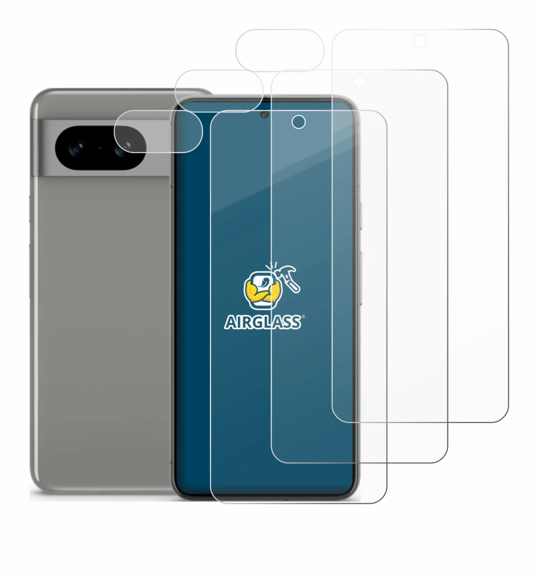 Image of the device Google Pixel 8 (Front+Camera) with a wide variety of screen protectors.