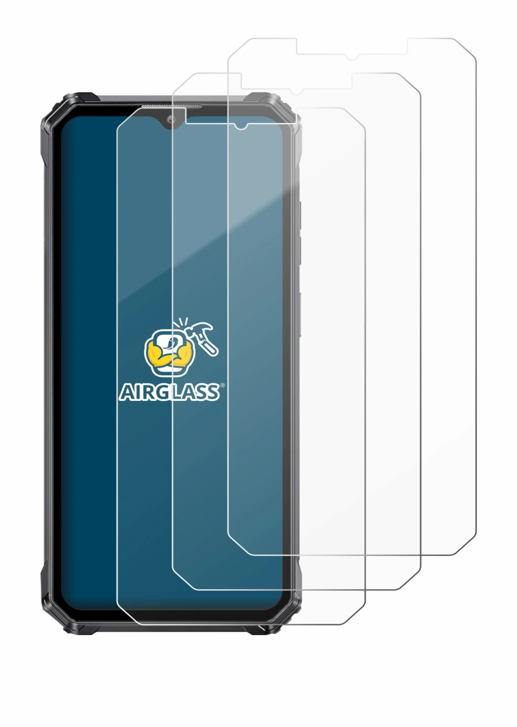 Image of the device Oukitel WP28 with a wide variety of screen protectors.