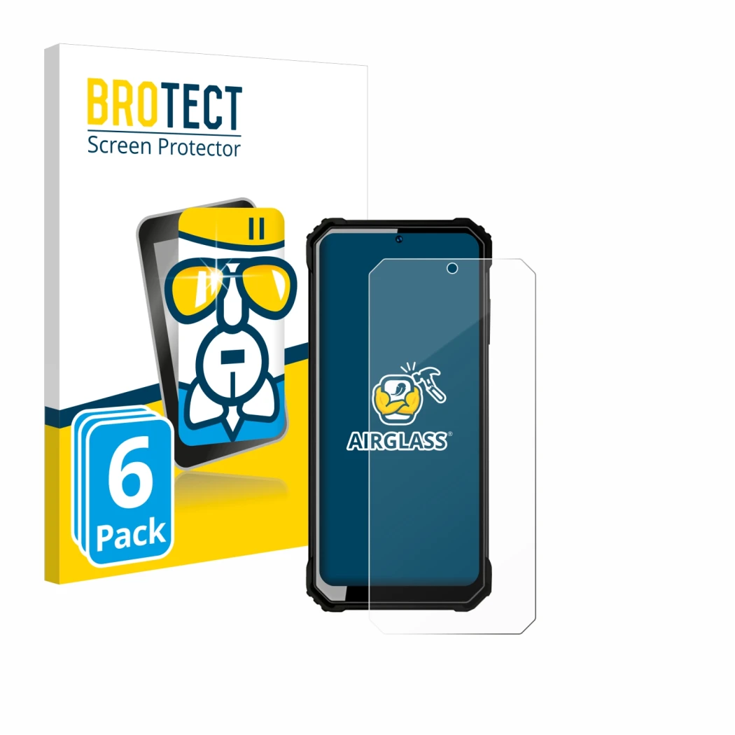Front side of a product packaging with the brand logo BROTECT. Next to it is the device Oukitel WP23 shown with the correspond
