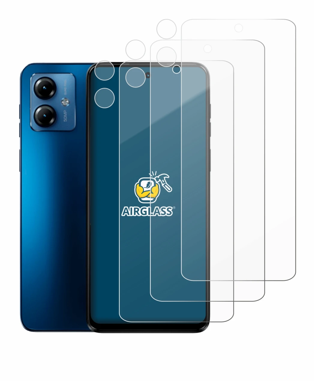 Image of the device Motorola Moto G14 (Front+Camera) with a wide variety of screen protectors.