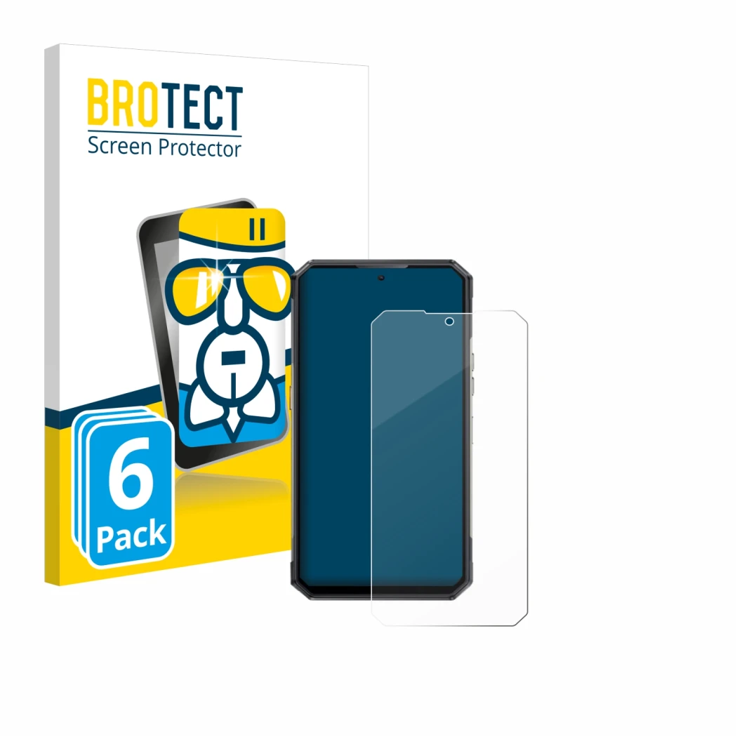 Front side of a product packaging with the brand logo BROTECT. Next to it is the device Oukitel WP30 Pro shown with the corres