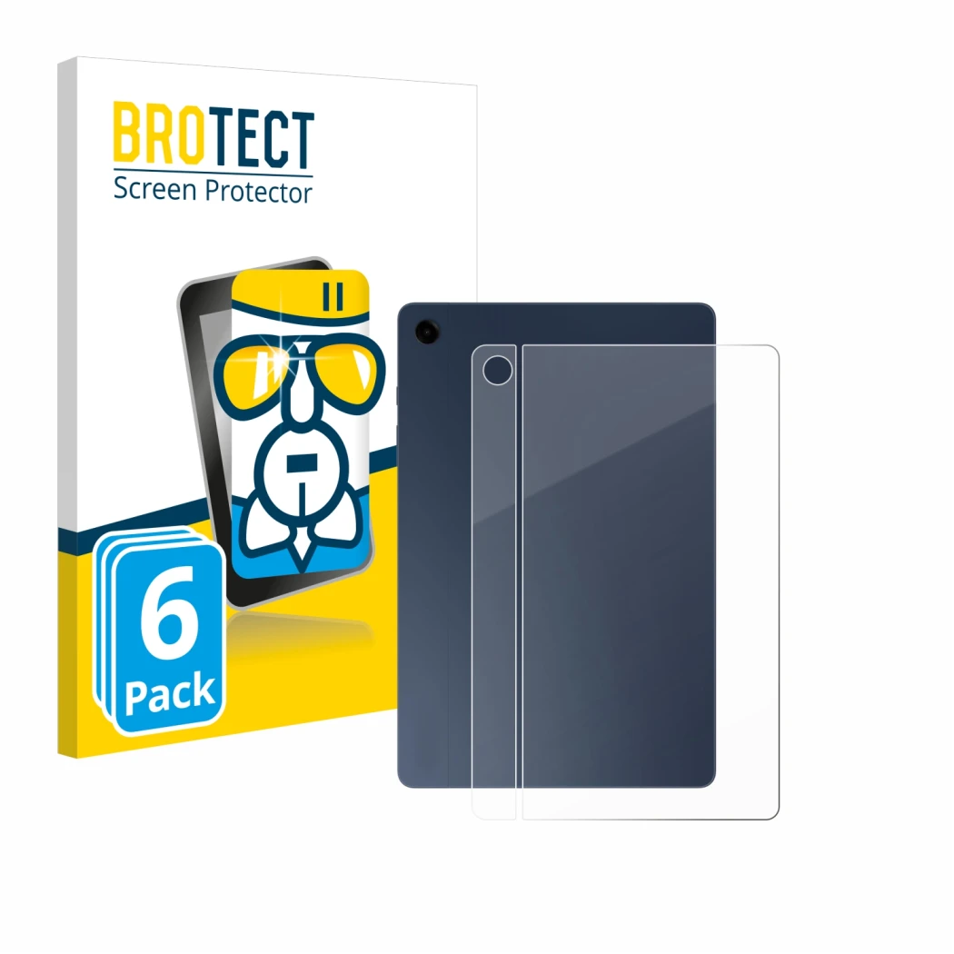 Front side of a product packaging with the brand logo BROTECT. Next to it is the device Samsung Galaxy Tab A9 Plus 5G (Back) s