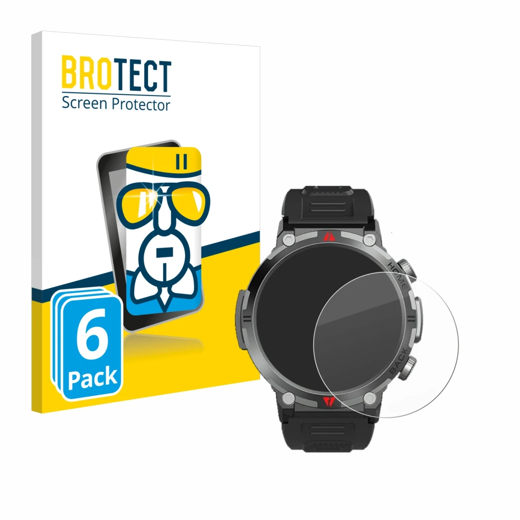 Front side of a product packaging with the brand logo BROTECT. Next to it is the device IFMDA S100 1.45