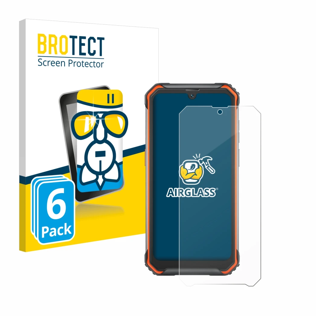 Front side of a product packaging with the brand logo BROTECT. Next to it is the device Blackview BV7200 shown with the corres