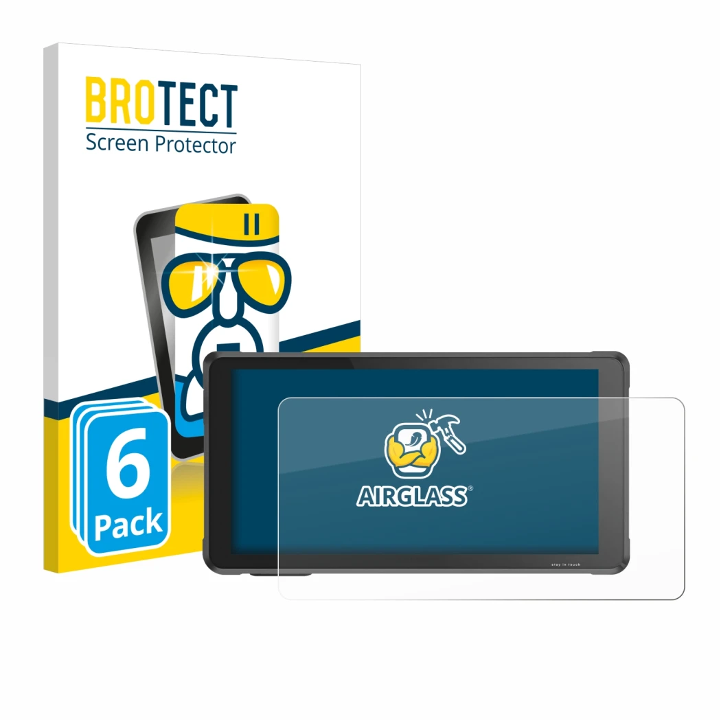 Front side of a product packaging with the brand logo BROTECT. Next to it is the device Interphone RideSync Sync55 shown with
