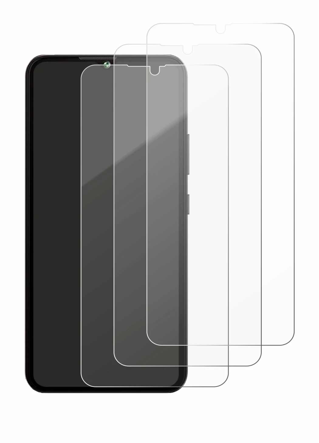 Image of the device Cubot A10 with a wide variety of screen protectors.