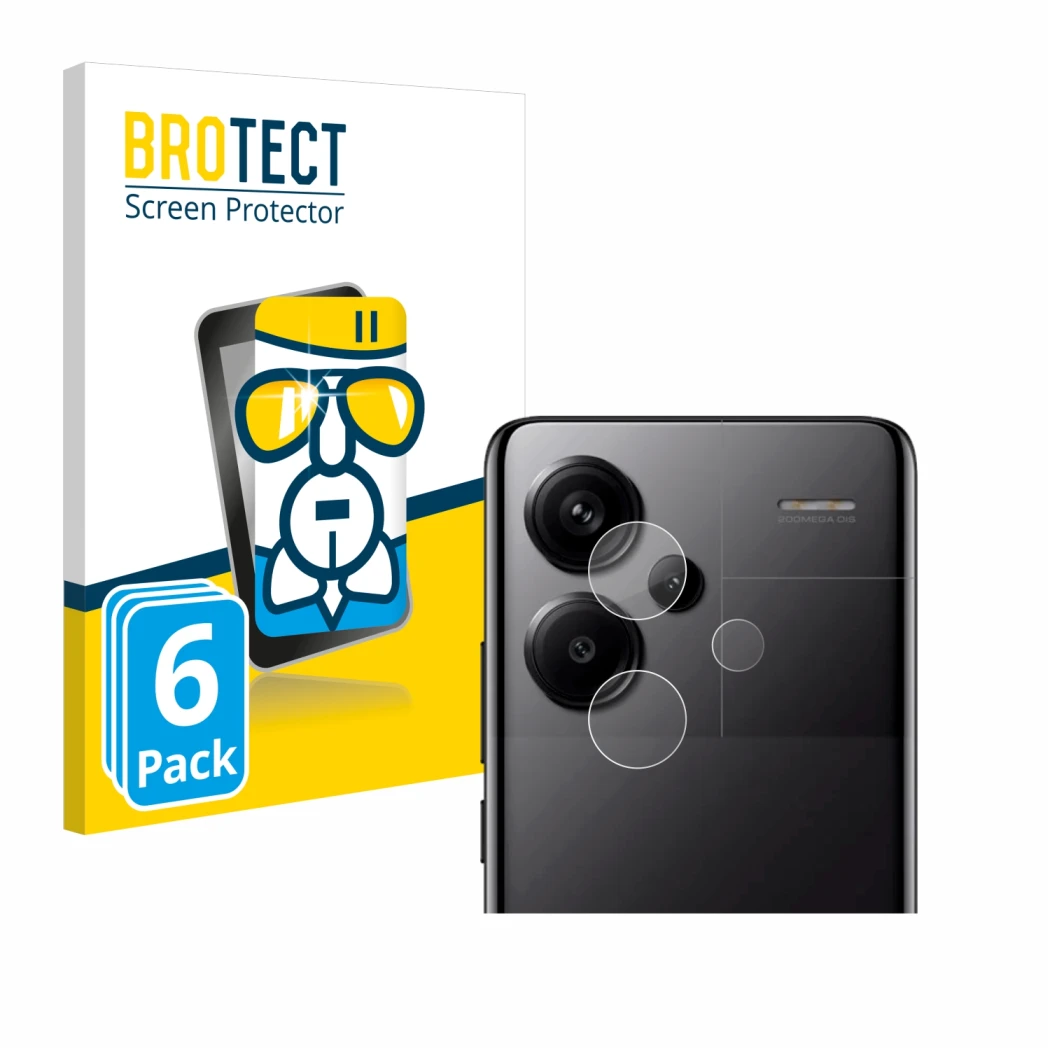 Front side of a product packaging with the brand logo BROTECT. Next to it is the device Xiaomi Redmi Note 13 Pro+ 5G (ONLY Cam