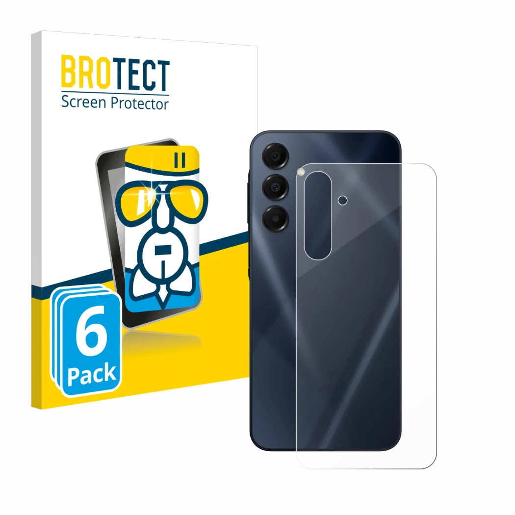 Front side of a product packaging with the brand logo BROTECT. Next to it is the device Samsung Galaxy A16 5G (Back) shown wit