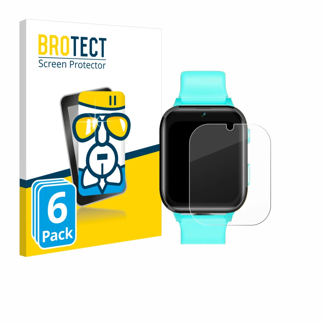 Front side of a product packaging with the brand logo BROTECT. Next to it is the device Clleylise Kids Smartwatch 1.7