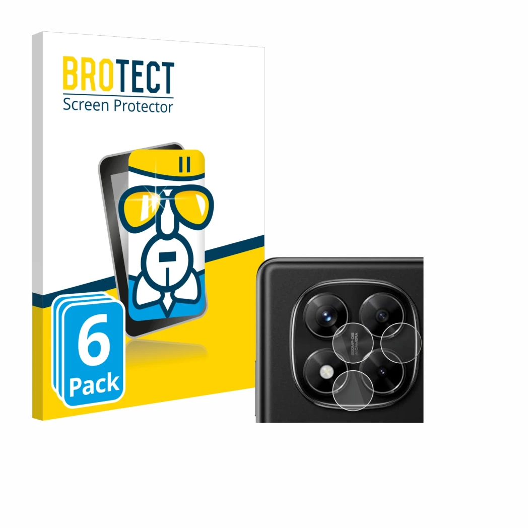 Front side of a product packaging with the brand logo BROTECT. Next to it is the device Xiaomi Redmi Note 14 Pro (ONLY Camera 