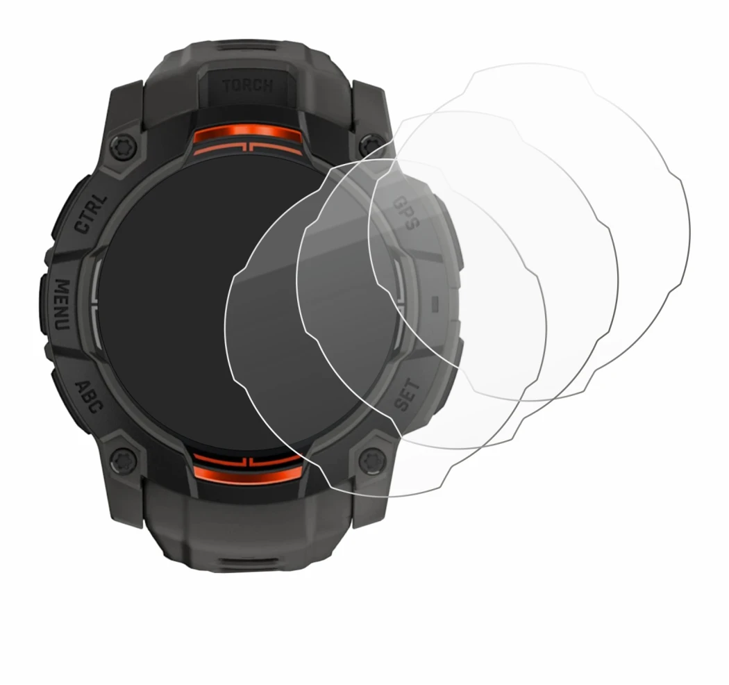 Image of the device Garmin Instinct 3 Solar (50 mm) with a wide variety of screen protectors.