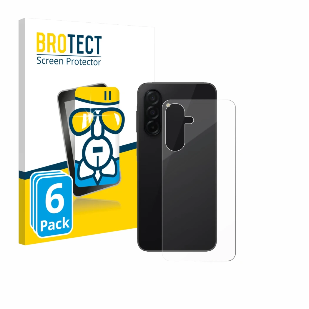 Front side of a product packaging with the brand logo BROTECT. Next to it is the device Samsung Galaxy A26 5G (Back) shown wit