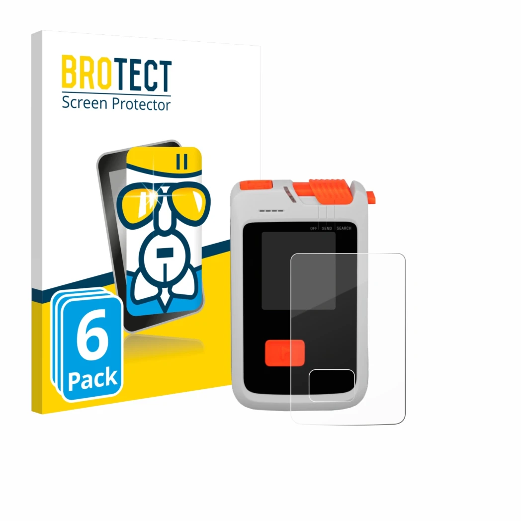 Front side of a product packaging with the brand logo BROTECT. Next to it is the device Mammut Barryvox Barryvox 2 shown with 