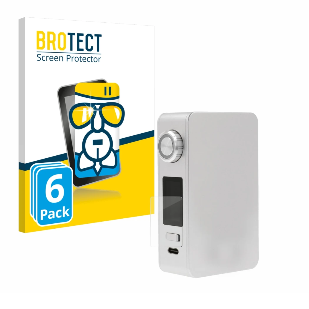 Front side of a product packaging with the brand logo BROTECT. Next to it is the device Lost Vape Centaurus M200 shown with th