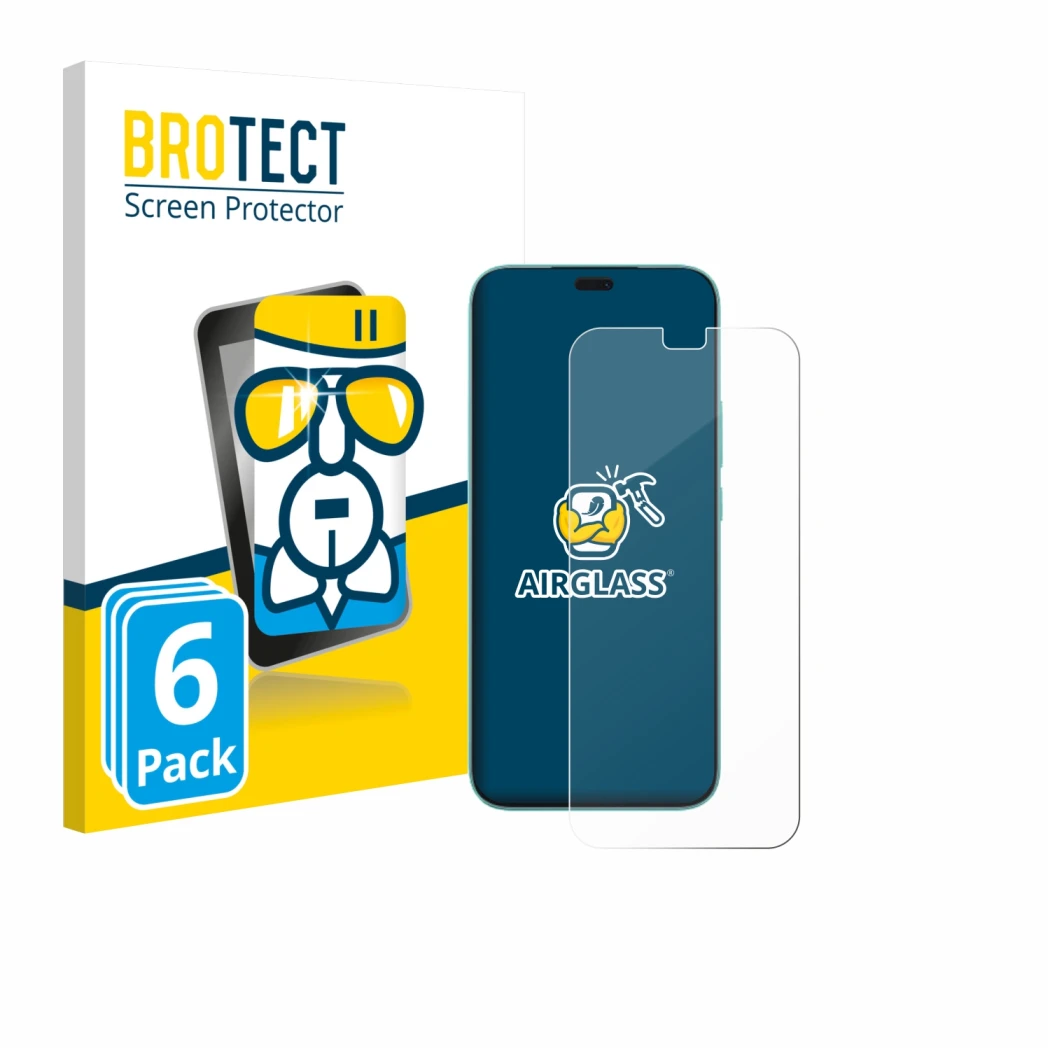 Front side of a product packaging with the brand logo BROTECT. Next to it is the device Honor 400 Lite shown with the correspo