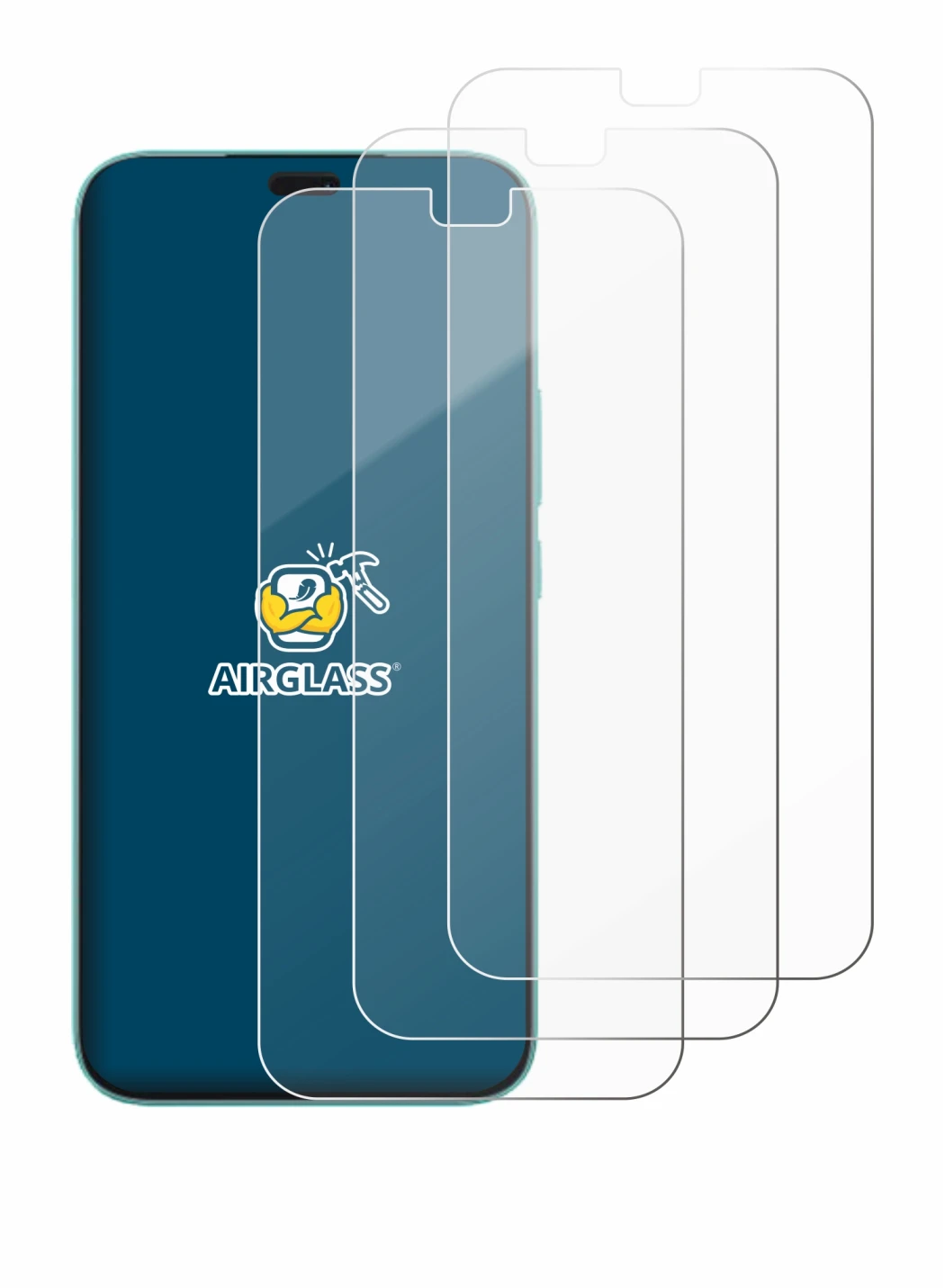 Image of the device Honor 400 Lite with a wide variety of screen protectors.