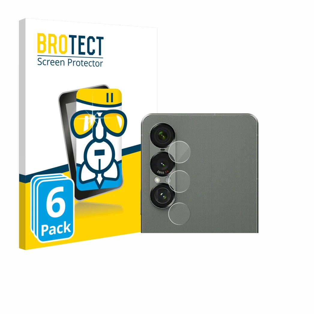 Front side of a product packaging with the brand logo BROTECT. Next to it is the device Sony Xperia 1 VII (ONLY Camera Lens) s