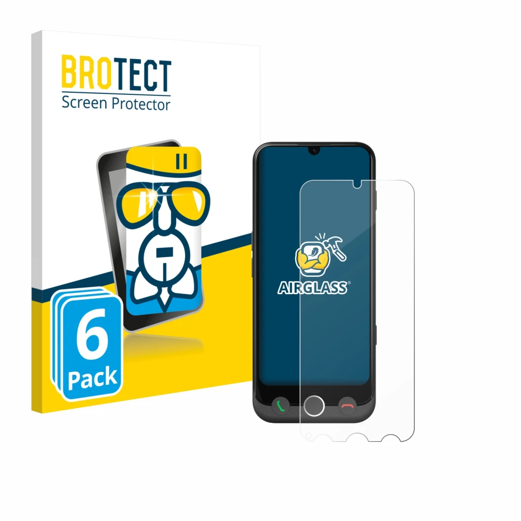 Front side of a product packaging with the brand logo BROTECT. Next to it is the device Doro Aurora A30 shown with the corresp