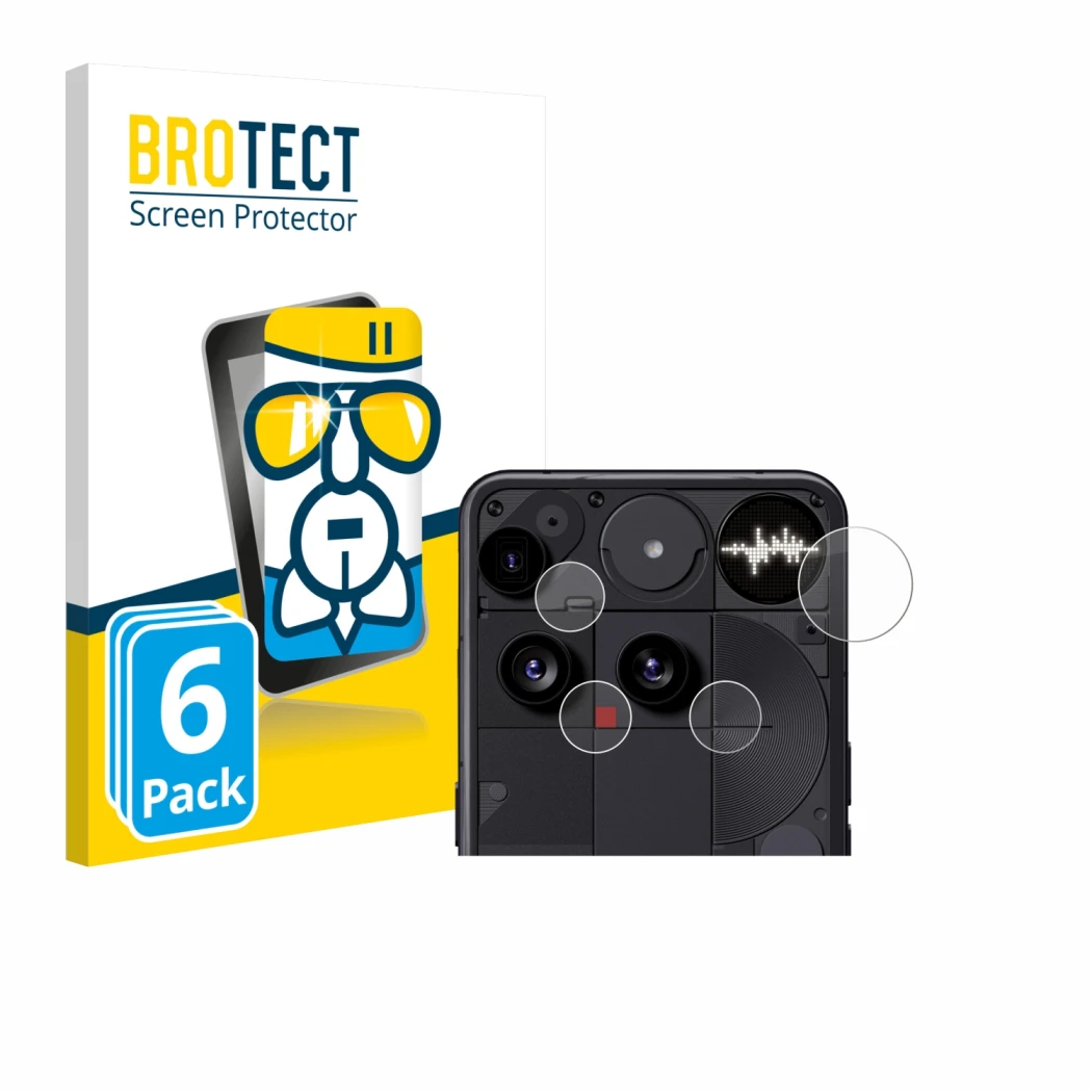 Front side of a product packaging with the brand logo BROTECT. Next to it is the device Nothing Phone (3) (ONLY Camera Lens) s