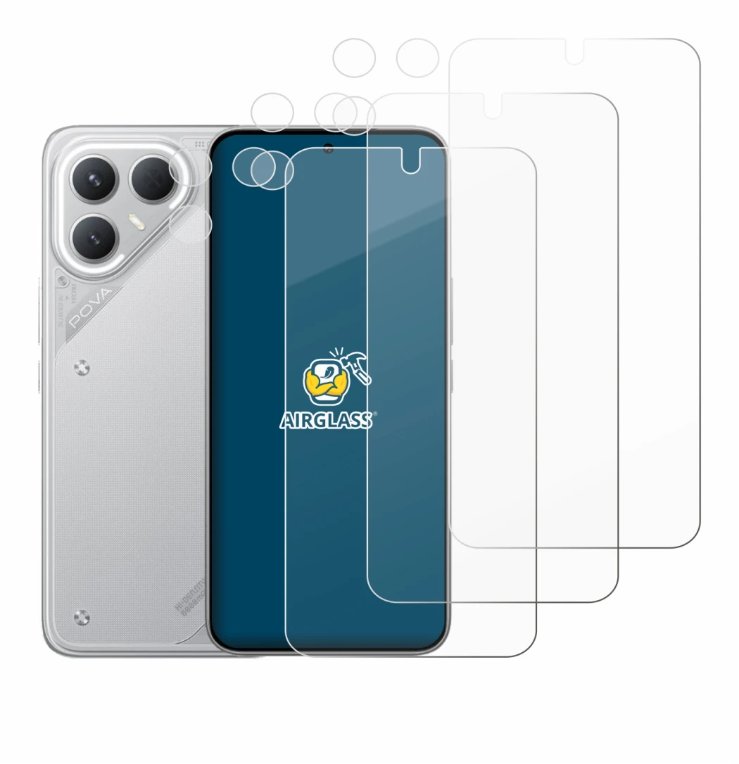 Image of the device Tecno Pova 7 Pro (Front+Camera) with a wide variety of screen protectors.