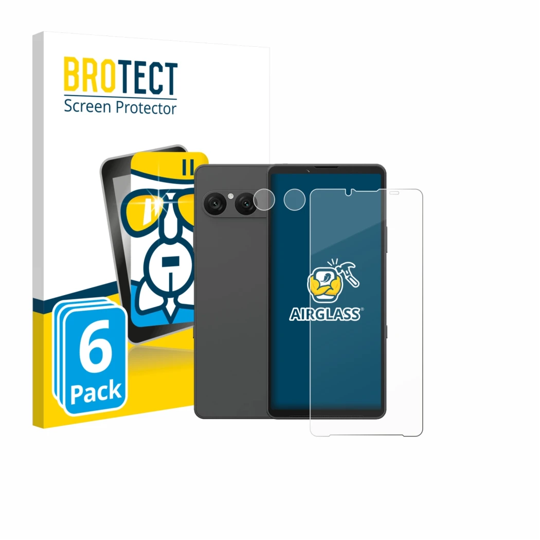 Front side of a product packaging with the brand logo BROTECT. Next to it is the device Sony Xperia 10 VII (Front+Camera) show