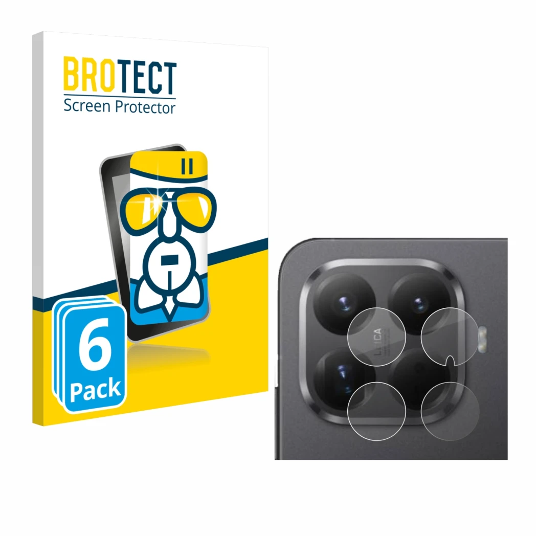 Front side of a product packaging with the brand logo BROTECT. Next to it is the device Xiaomi 15T Pro (ONLY Camera Lens) show