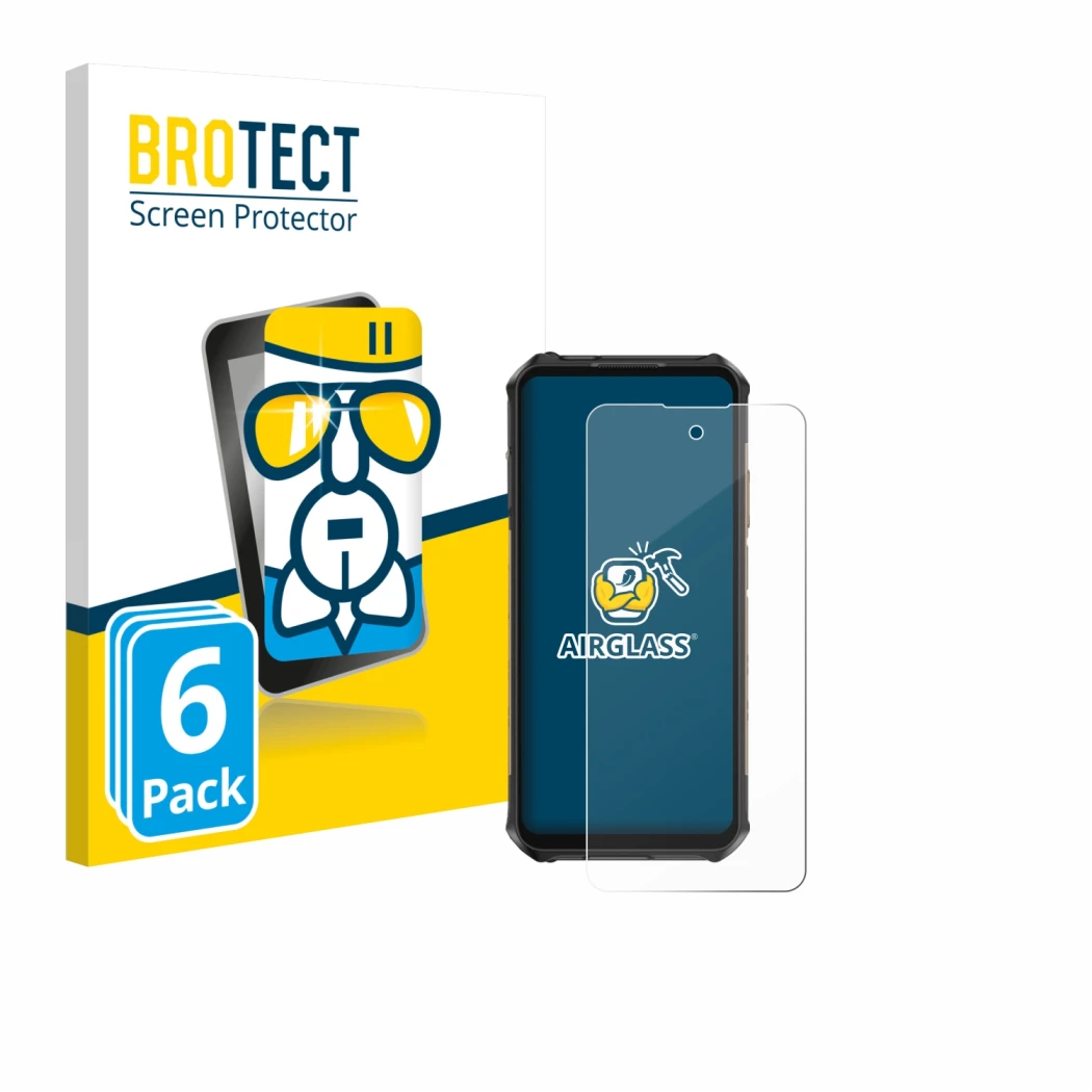 Front side of a product packaging with the brand logo BROTECT. Next to it is the device Ulefone Armor X16 Pro shown with the c