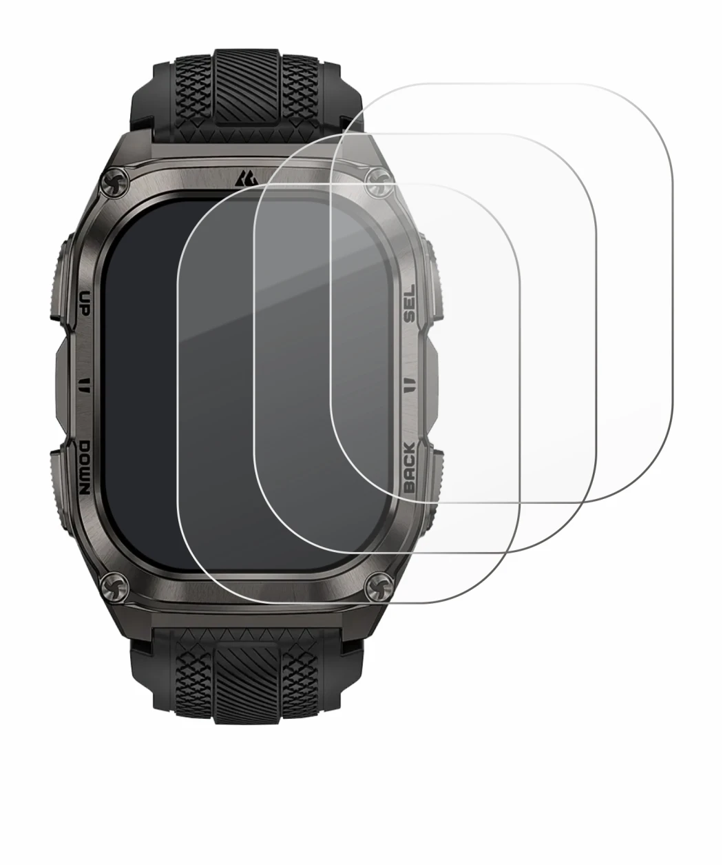 Image of the device Kospet Tank M4 with a wide variety of screen protectors.
