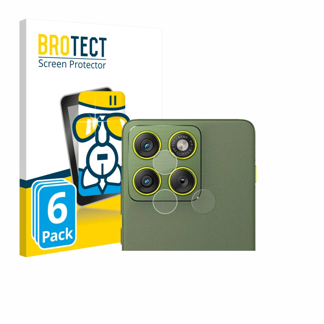 Front side of a product packaging with the brand logo BROTECT. Next to it is the device Motorola Edge 70 (ONLY Camera Lens) sh