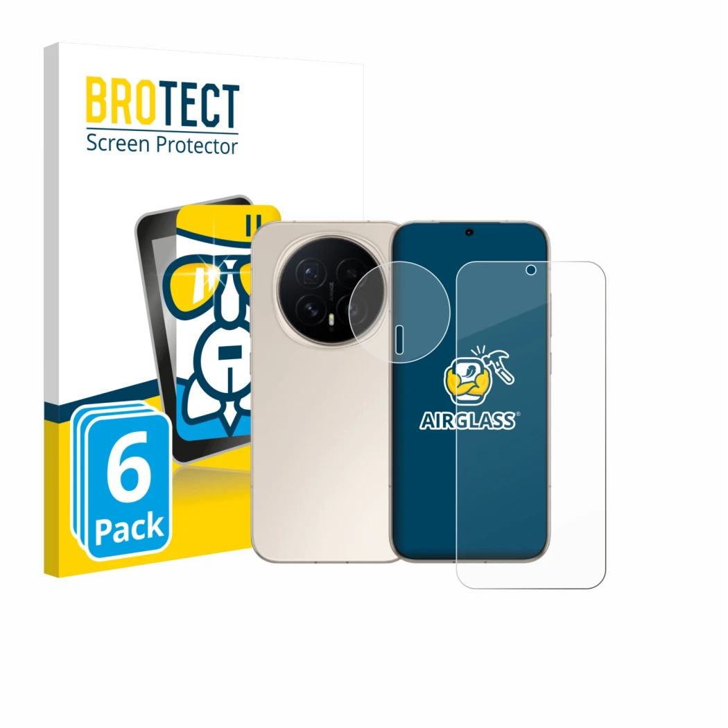 Front side of a product packaging with the brand logo BROTECT. Next to it is the device Honor Magic 8 (Front+Camera) shown wit