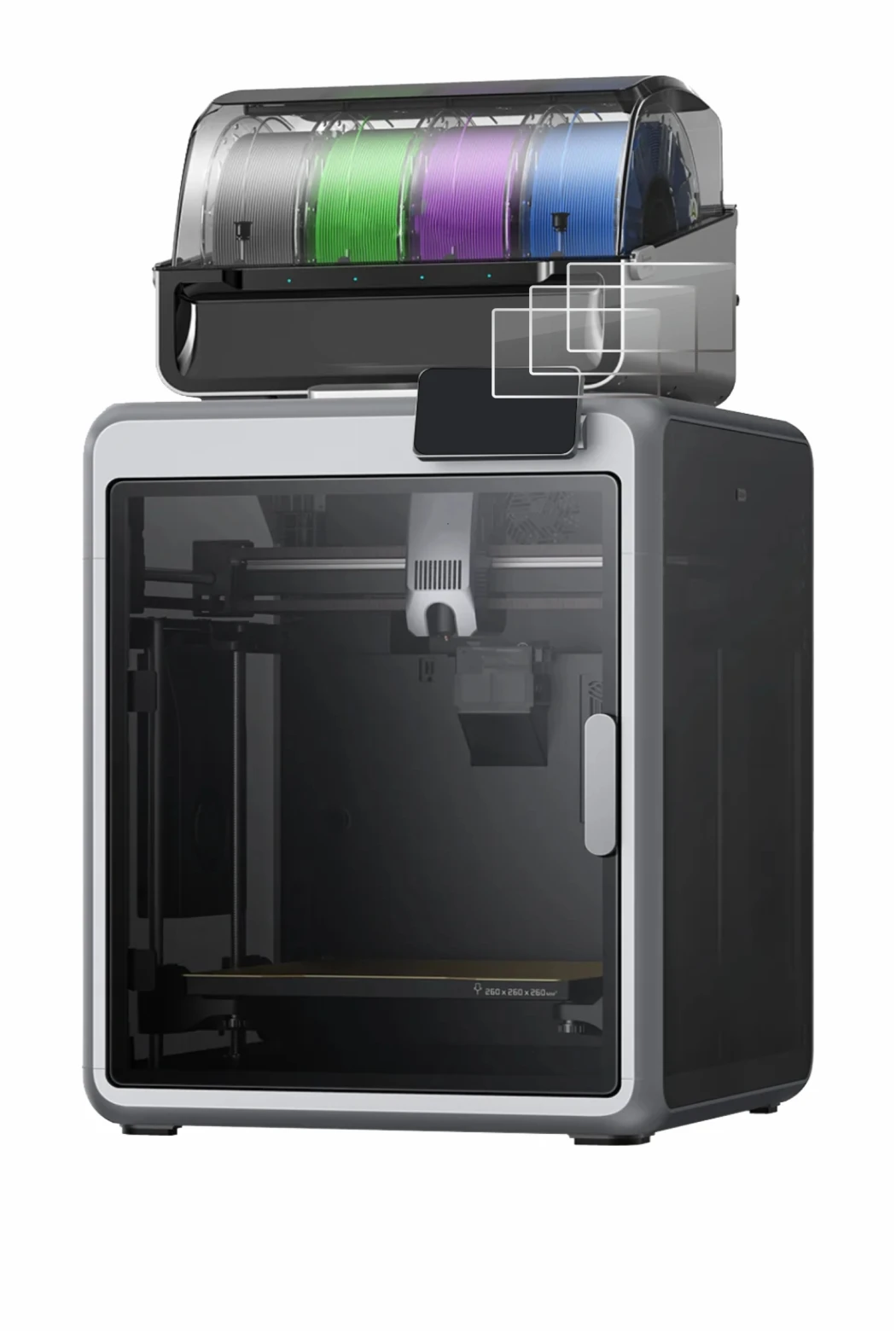 Image of the device Creality K2 with a wide variety of screen protectors.