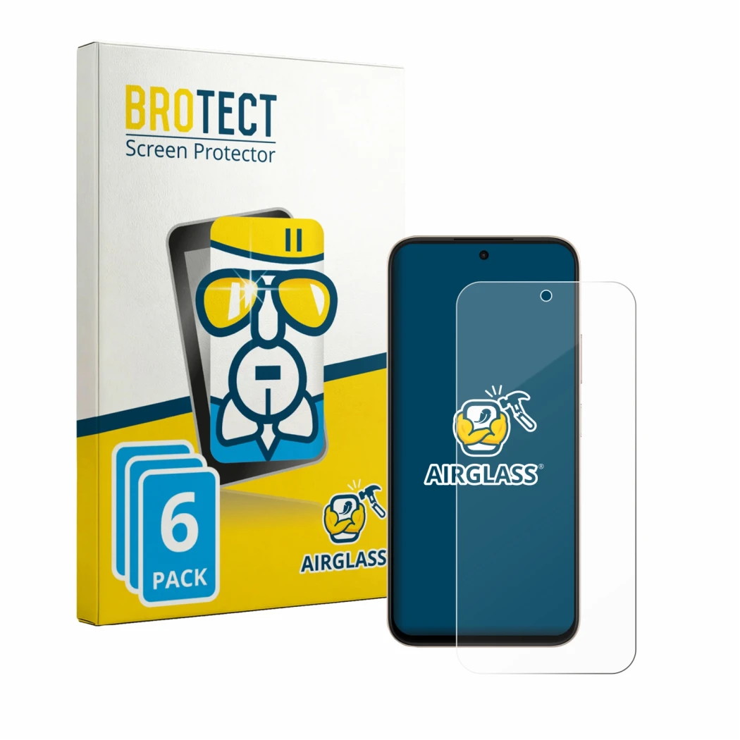 Front side of a product packaging with the brand logo BROTECT. Next to it is the device Oppo A6 shown with the corresponding s