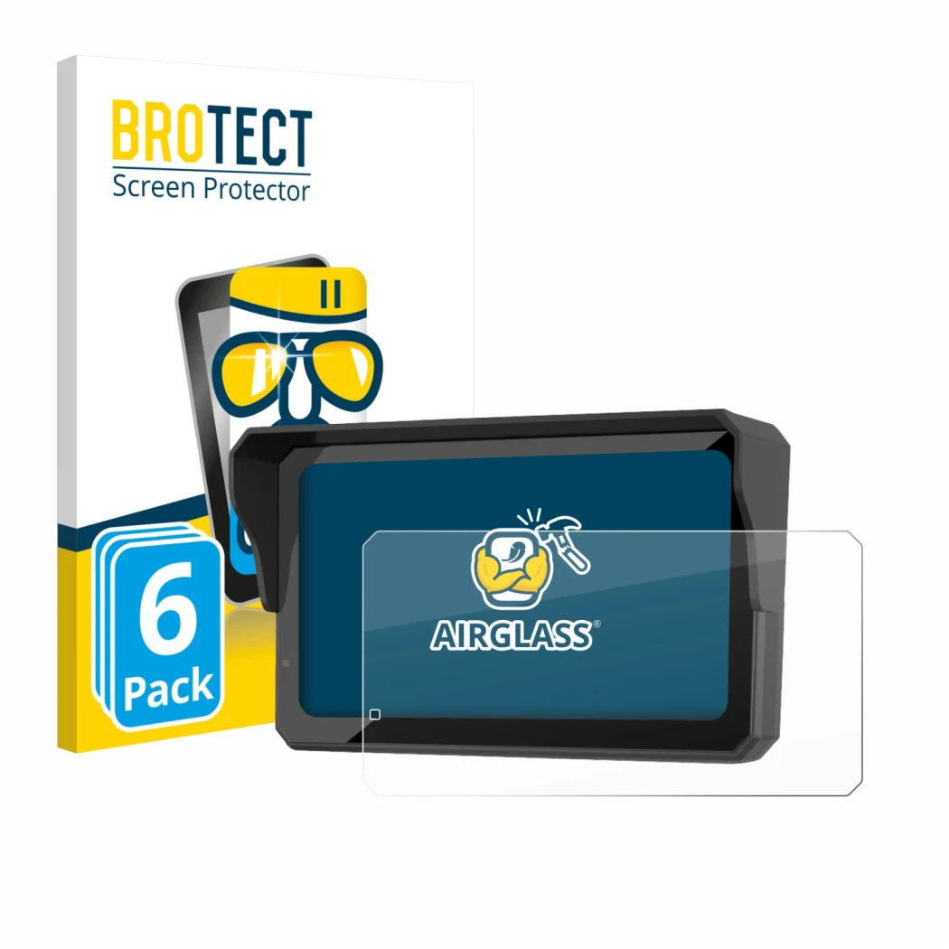 Front side of a product packaging with the brand logo BROTECT. Next to it is the device Carpuride W602S Pro shown with the cor