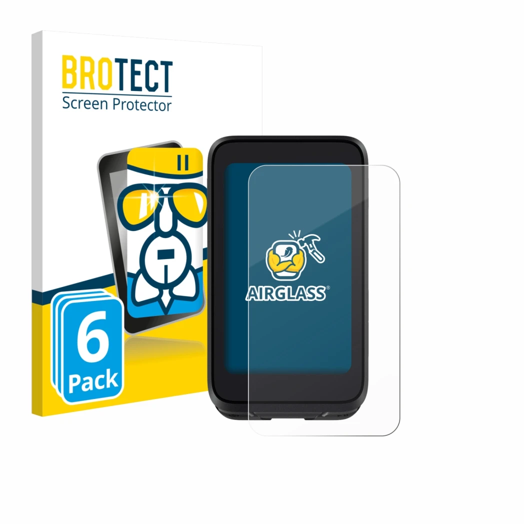 Front side of a product packaging with the brand logo BROTECT. Next to it is the device igpsport BiNavi Air shown with the cor